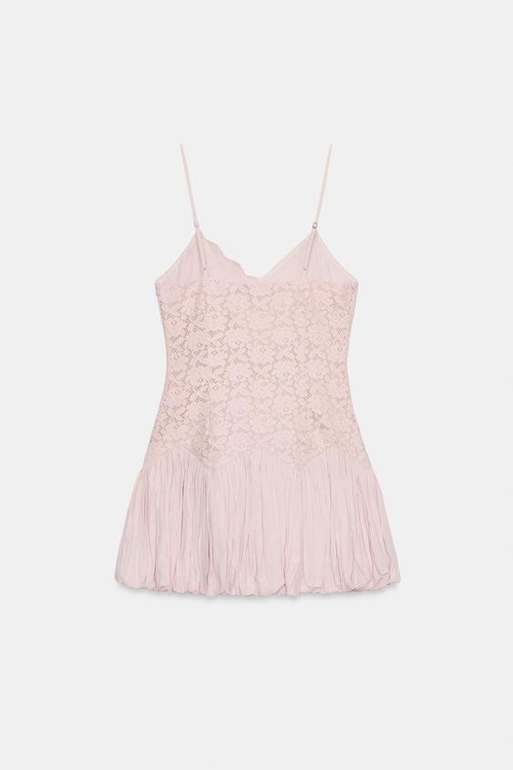 ZARA LIGHT LILAC LACE BUBBLE HEM MINI DRESS sz S 0881/250