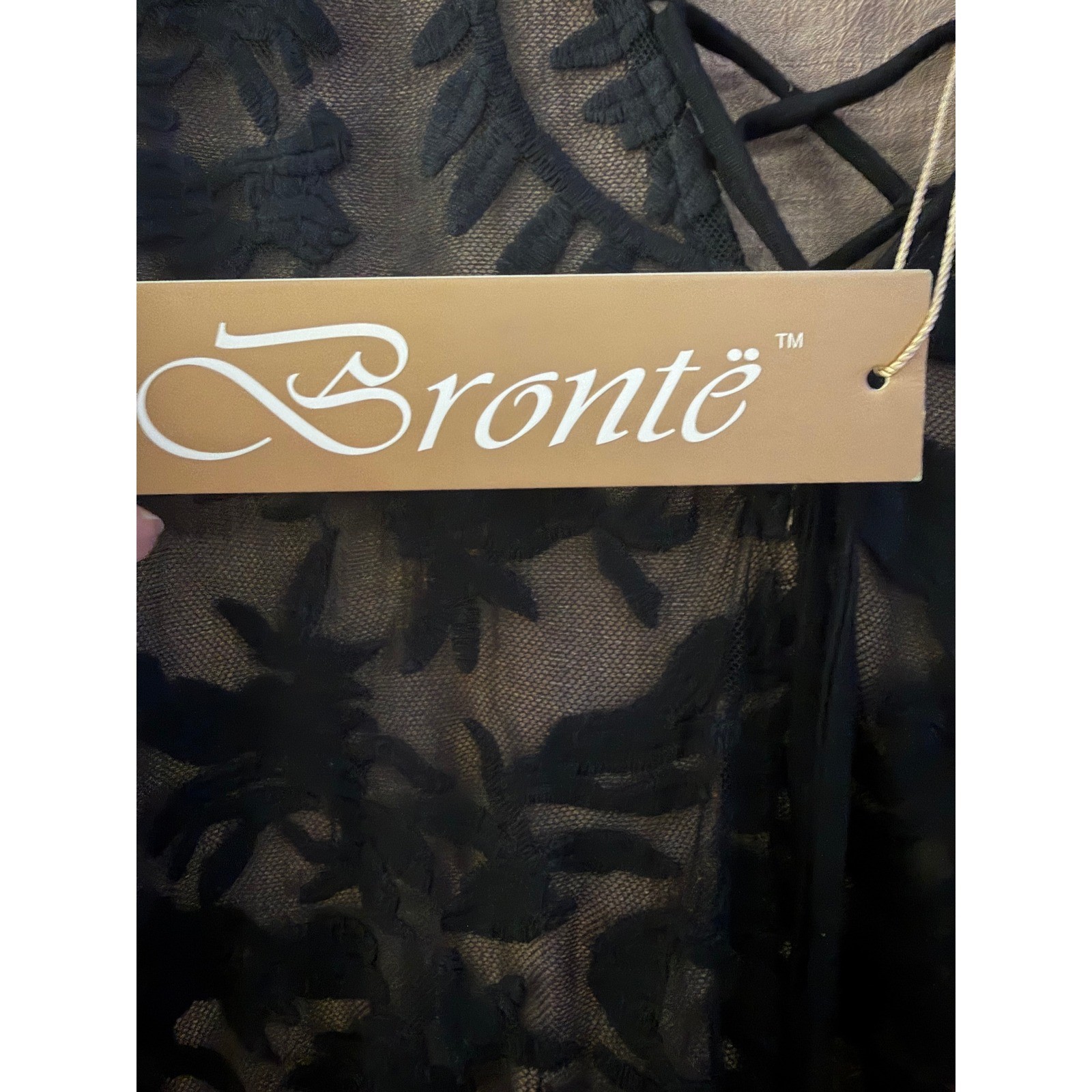 Brontë Women’s Large Black Embroidered Mesh Lace Overlay Dress Boho Sheer NWT