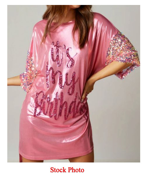Fantastic Fawn Metallic Pink T-Shirt Dress It’s My Birthday Sequin SMALL Sz 2-6