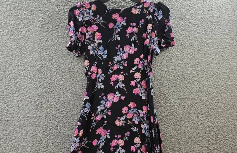 The Kooples Midi V-Neck Short Sleeve Dress Women’s EU 0 Black/Pink Floral