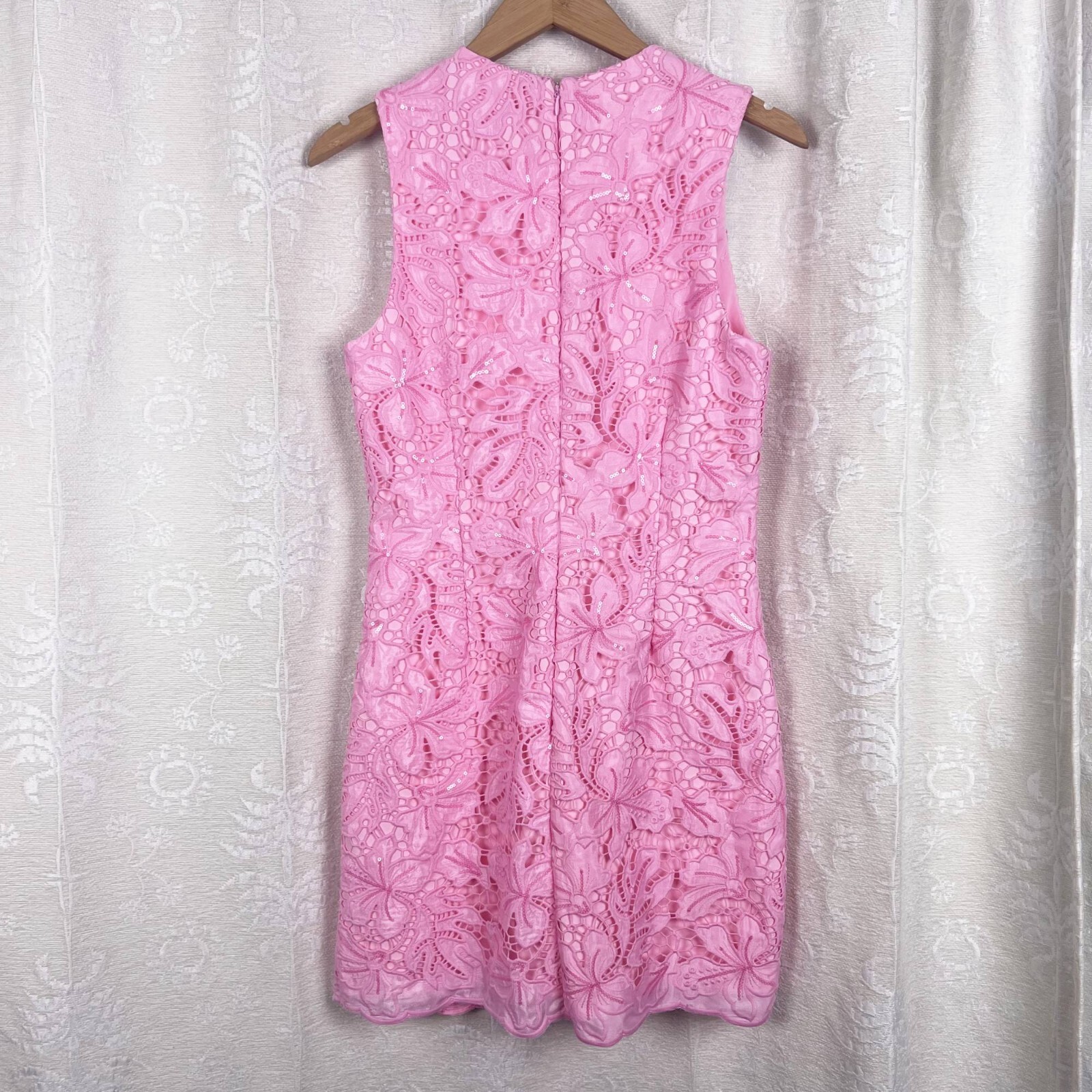 NWT endless rose pink sequin lace mini dress floral eyelet sheath sleeveless S