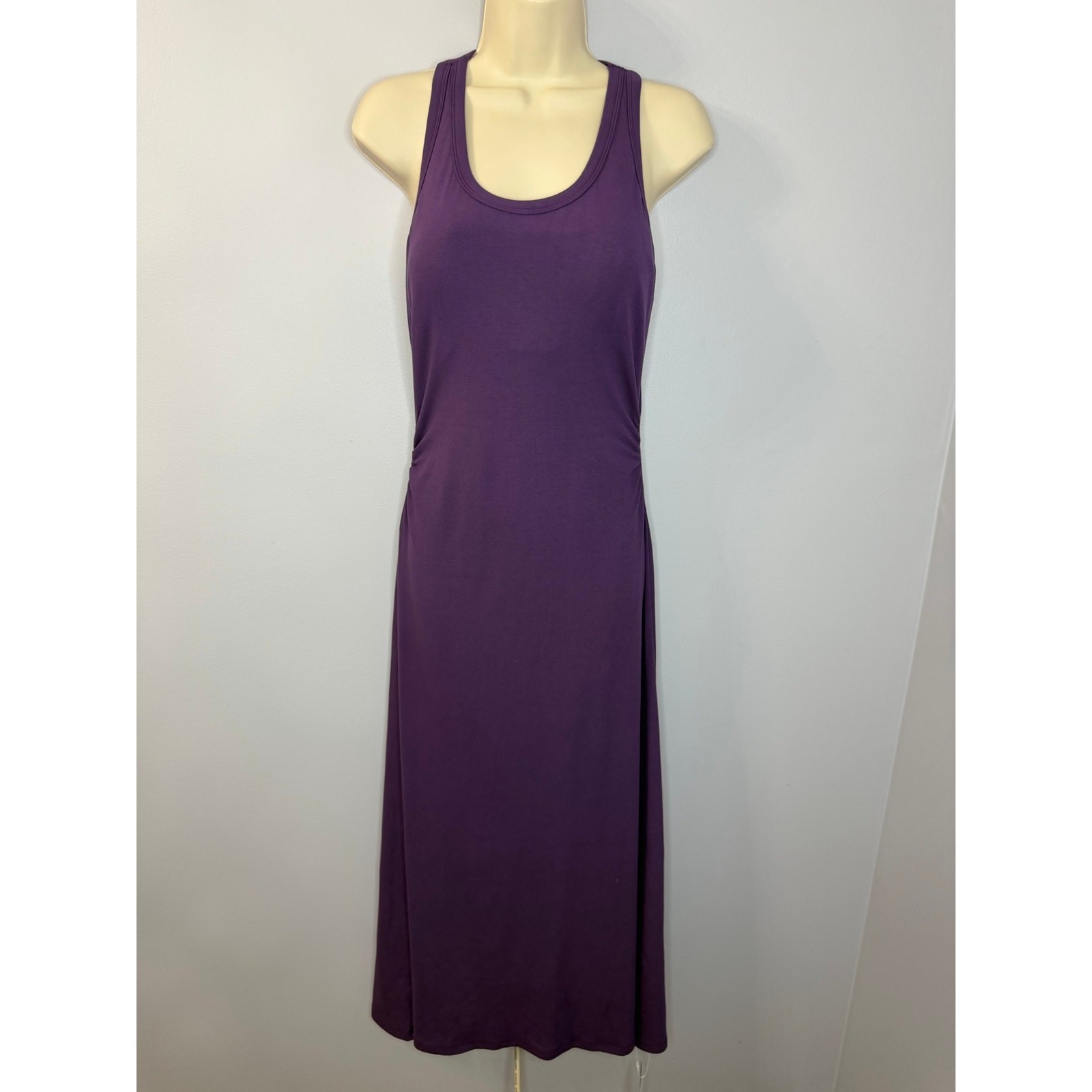 Halara Racerback Ruched Built-in Bra Midi Casual Dress Jersey Stretch Sz M New