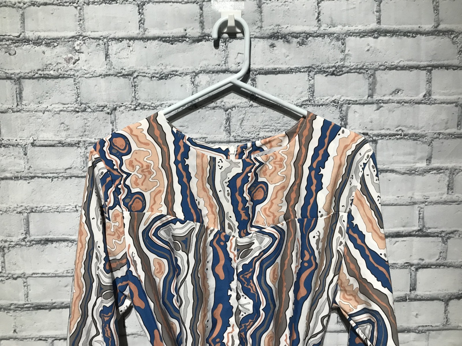 Petty Dress, L, Long Sleeve Thin Stain Abstract Print Zip/Belted/Pocket Dress