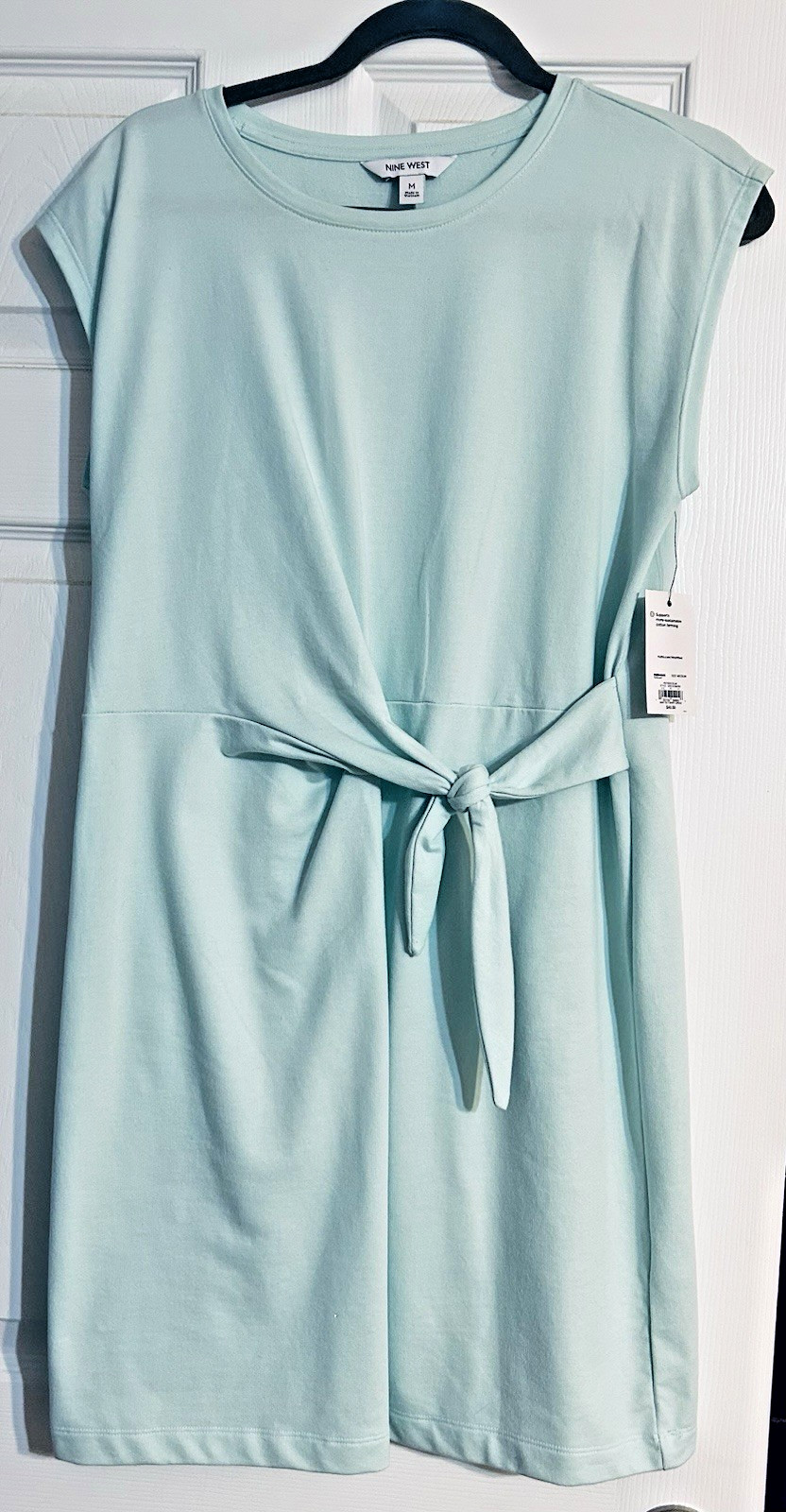NINE WEST Pale Mint Green Side Tie T-Shirt Sleeveless Dress ~ Size Medium ~ NWT!