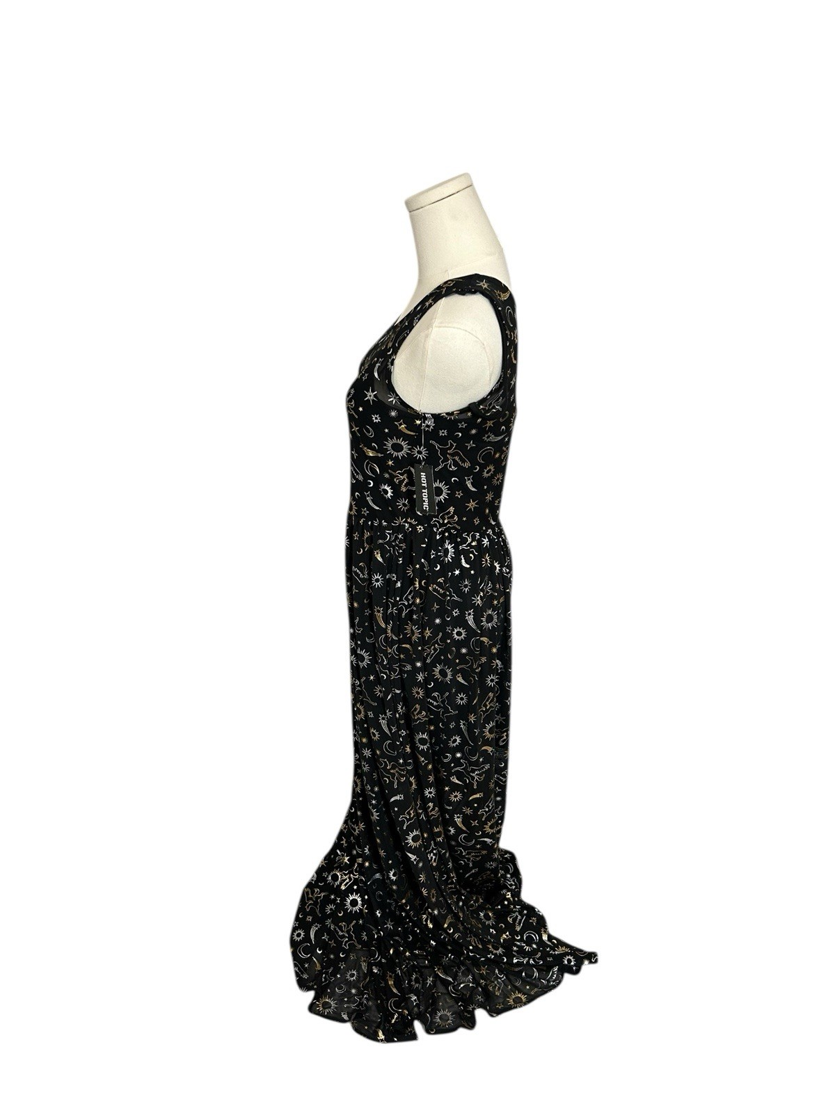 Cosmic Aura Astrology Celestial Stars Moon Foil Mesh Maxi Dress Sz M Black Gold