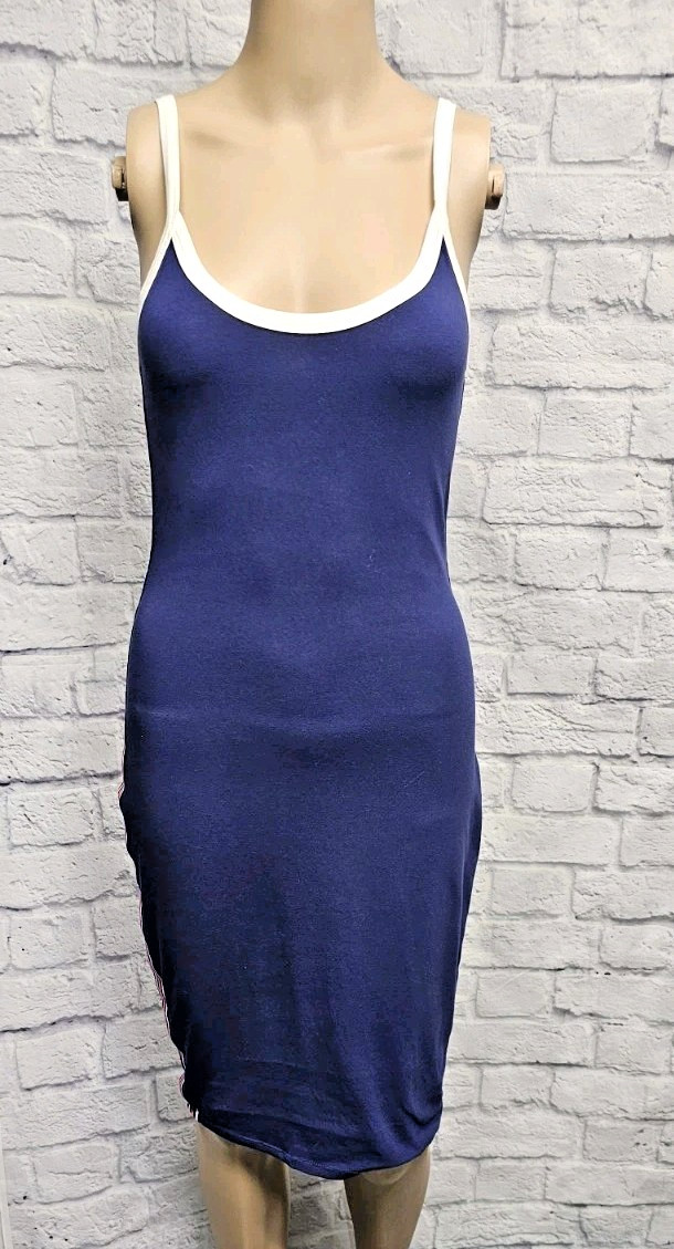 EXPRESS XS NAVY BLUE PINK WHITE SIDE RIBBON STRIPE VARSITY BODYCON TANK DRESS