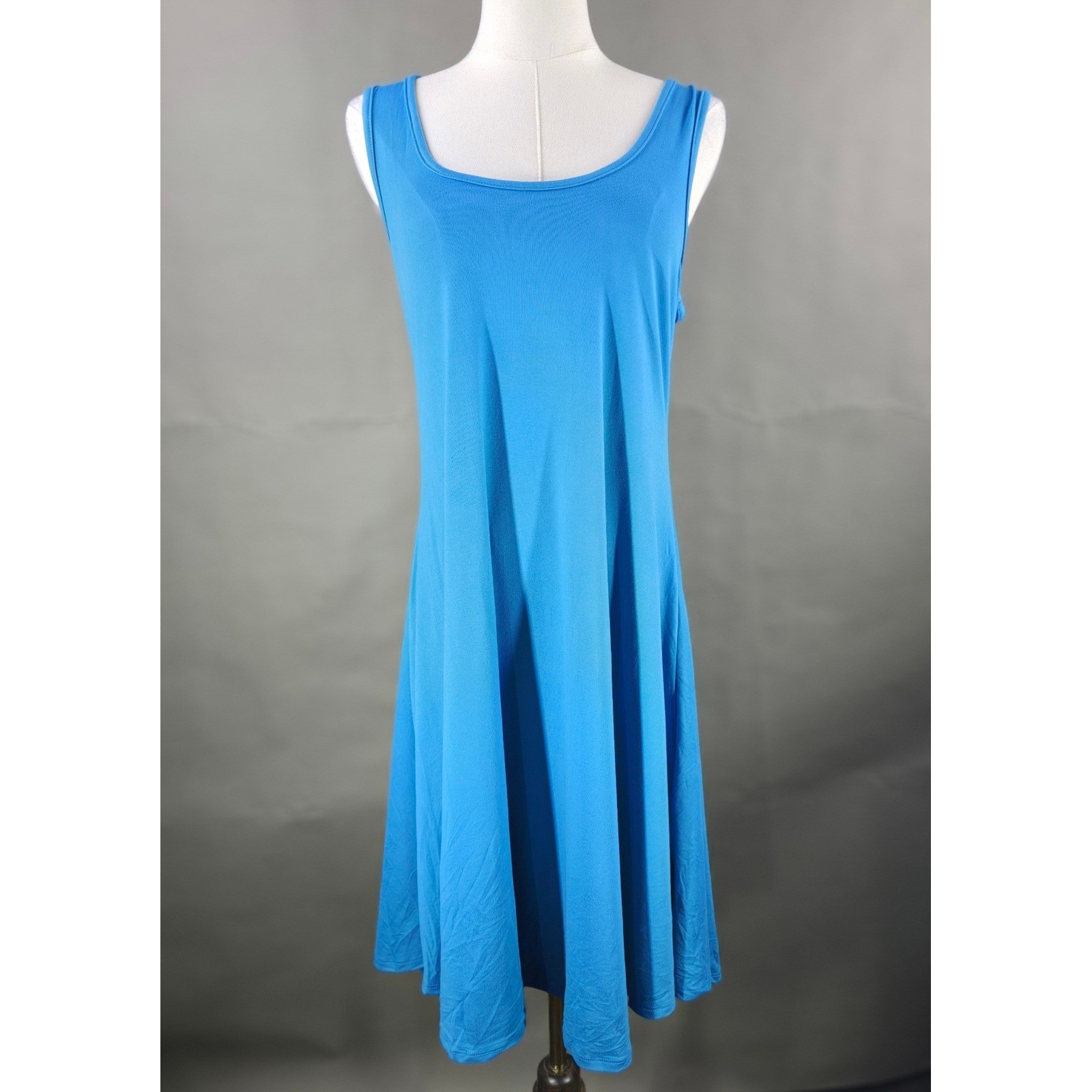 24seven Comfort Sleeveless Fit Flared Midi Dress Womens L Blue Effortless Chic