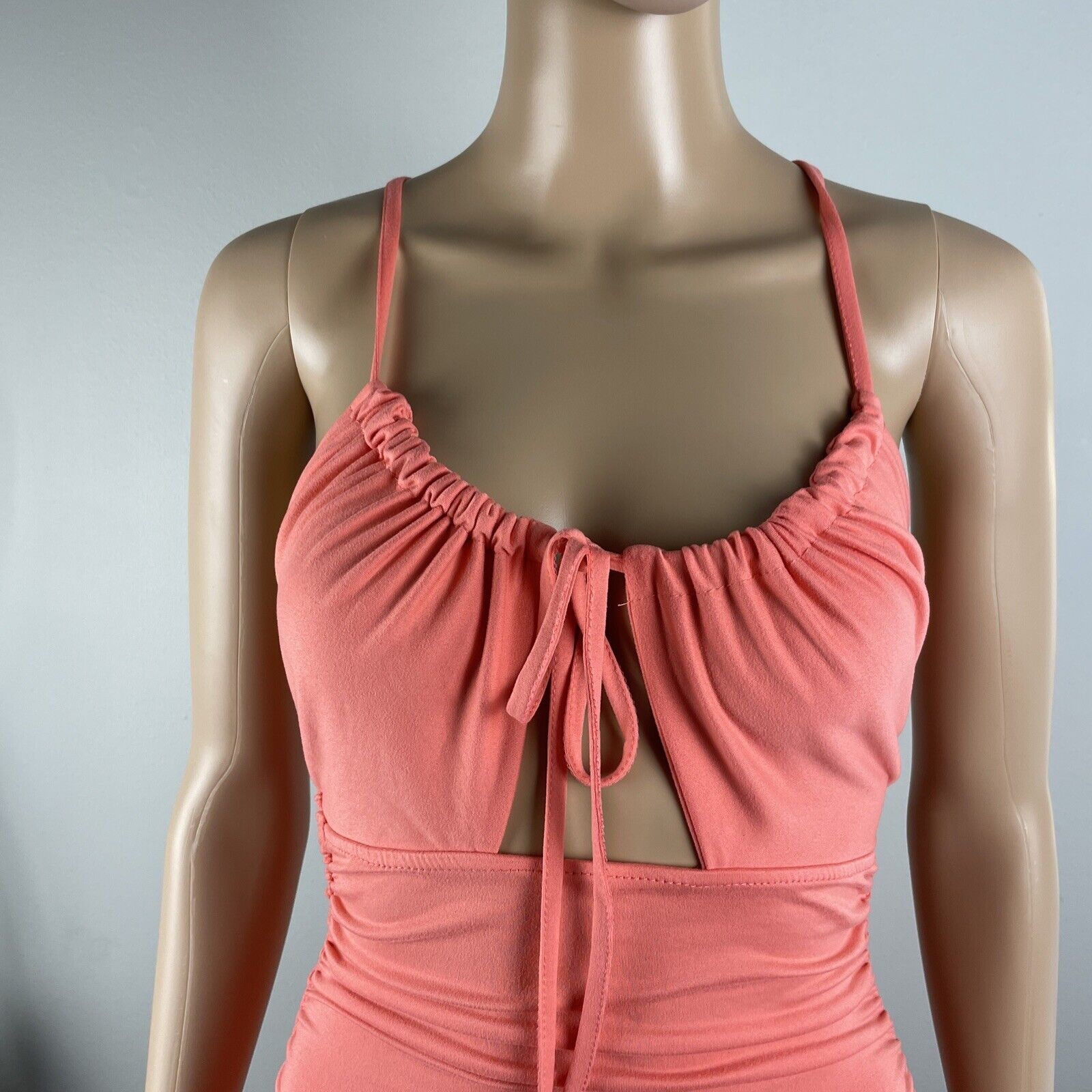 Capella Womens Cut Out Ruched Coral Mini Dress Juniors Size S/M Sleeveles