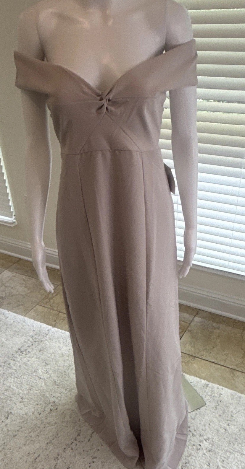Show Me Your MuMu Gray Zurich Knot Long Gown V-Neck Off Shoulder Size M