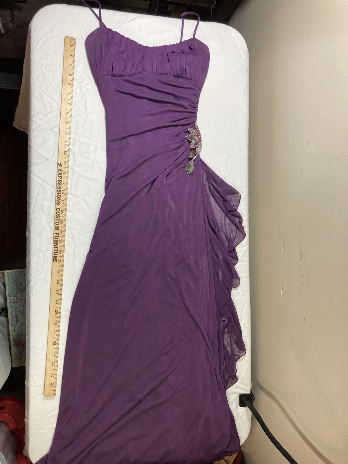 City Triangles Purple Prom Formal Gown Dress Beaded Ruched Size M Junior