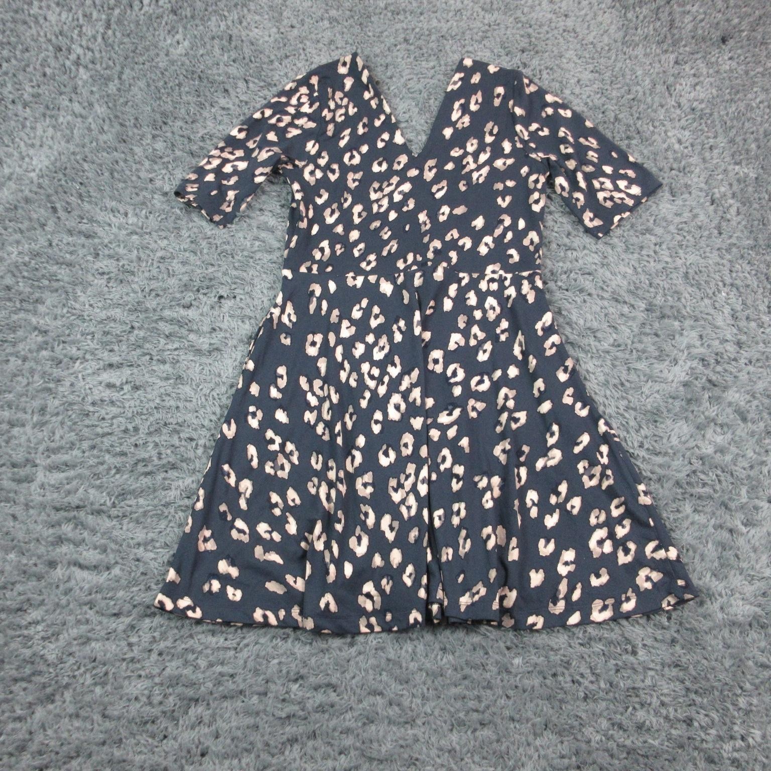 Nine Britton Dress Womens Large Blue Leopard Fit & Flare V Neck Knee Casual NWT