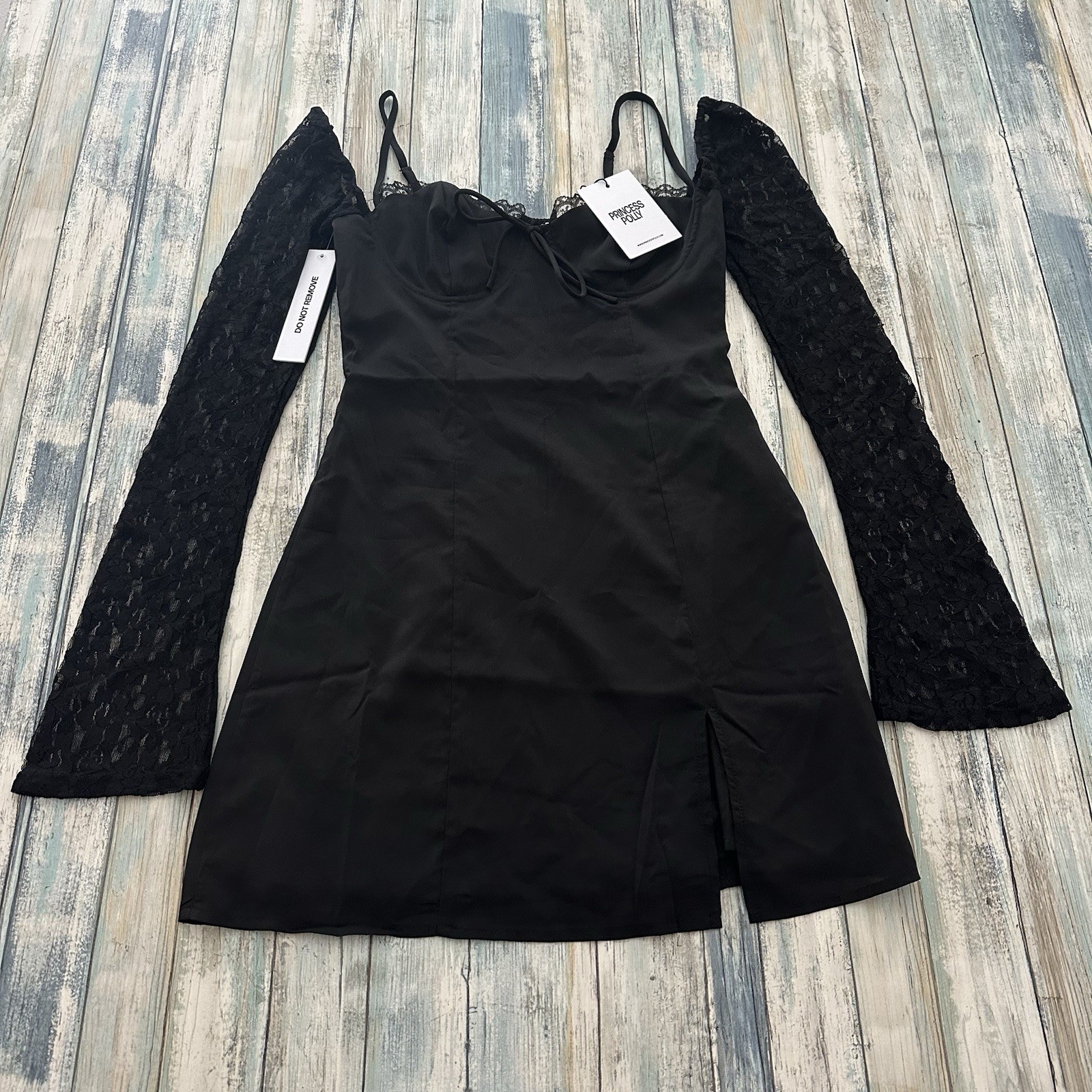 Princess Polly Ashwood Lace Sleeve Mini Dress Women’s SIZE 4 Black NEW