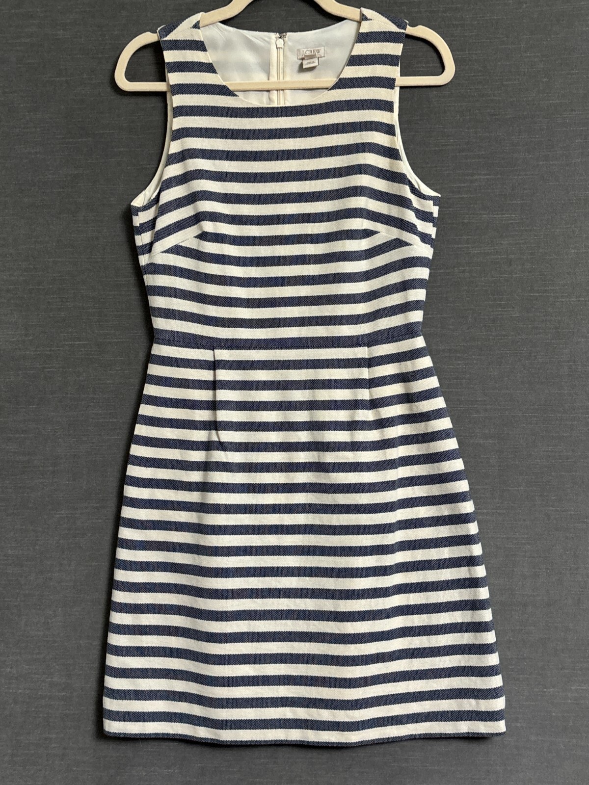 J Crew Dress 4 Navy Cream Striped Sheath Preppy Coastal Preppy Classic Nautical