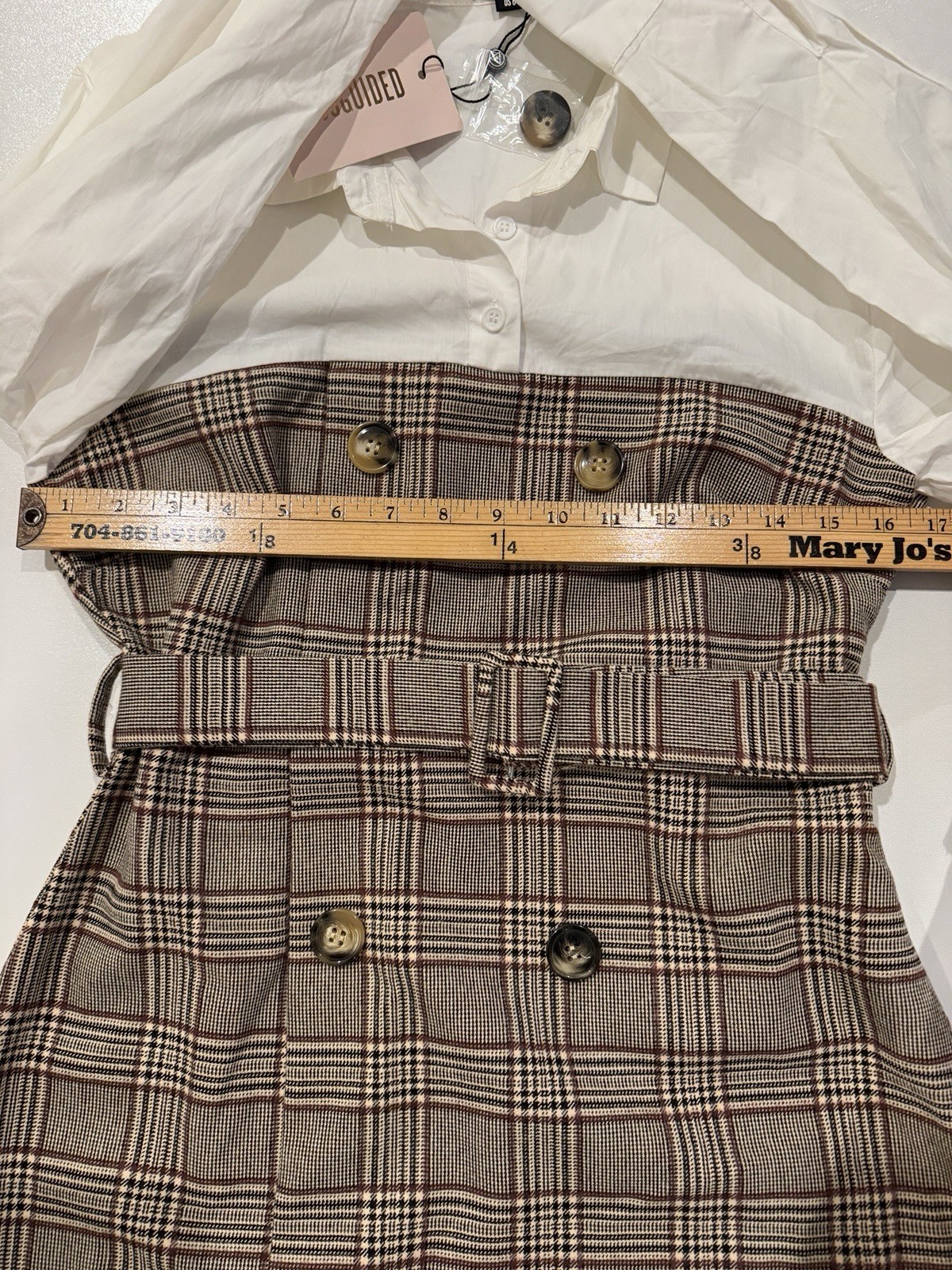 Misguided NEW w/tags Plaid Contrast Blazer Dress White Shirt Bodice Belted Sz 6