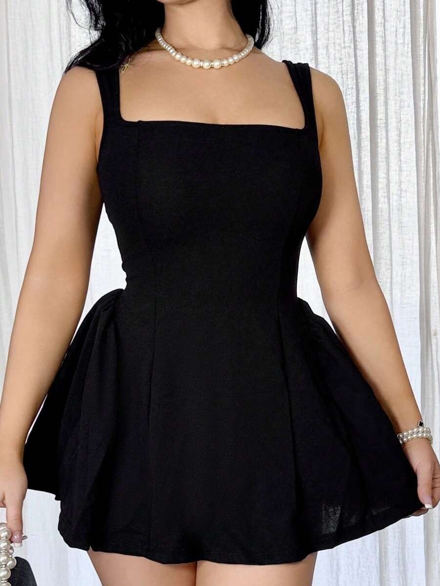 Square Neck Mini Dress Backless Flared Skater A Line Party Night Out