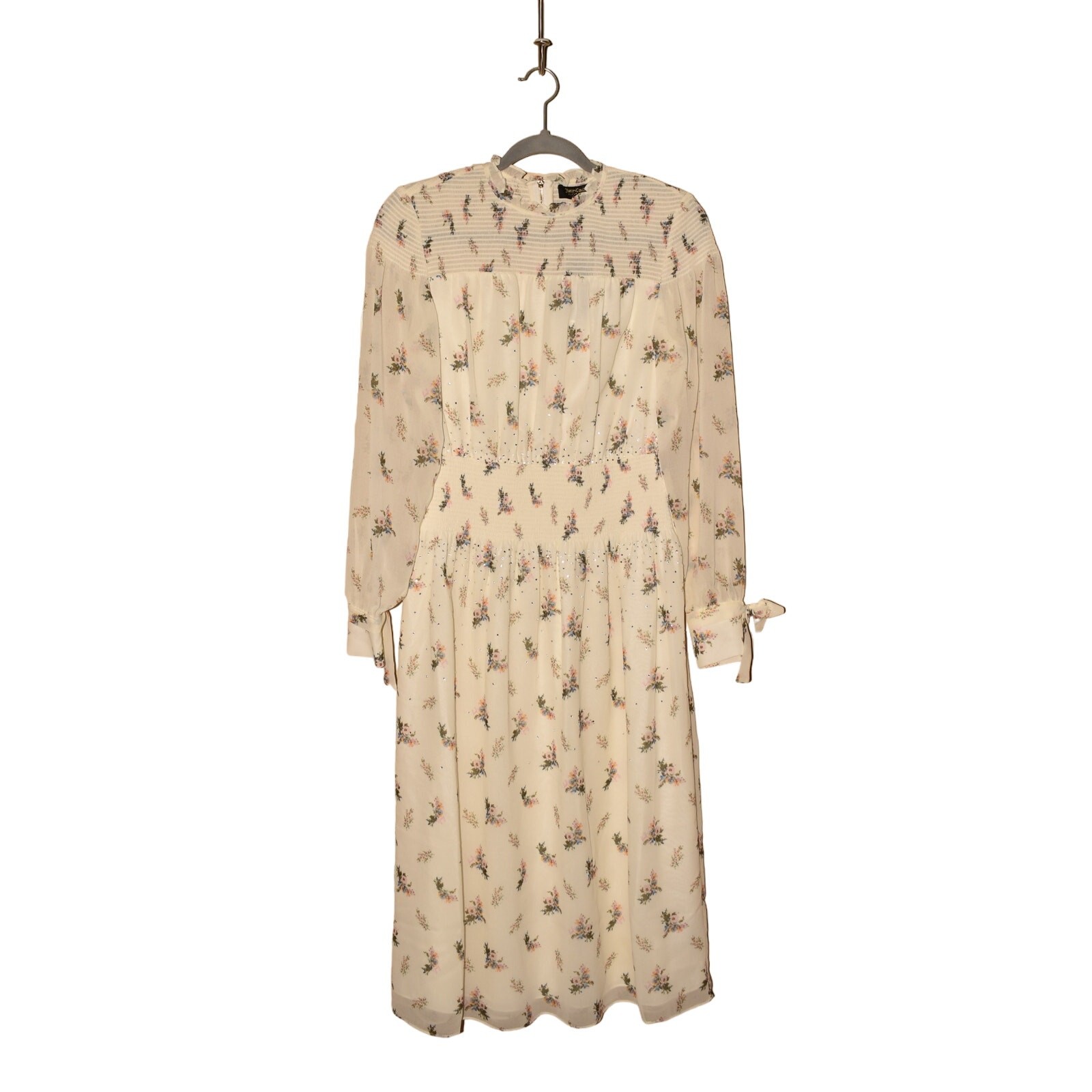 JUICY COUTURE NEW $128 Angel Watercolor Floral Smocked Midi Dress Ivory XS