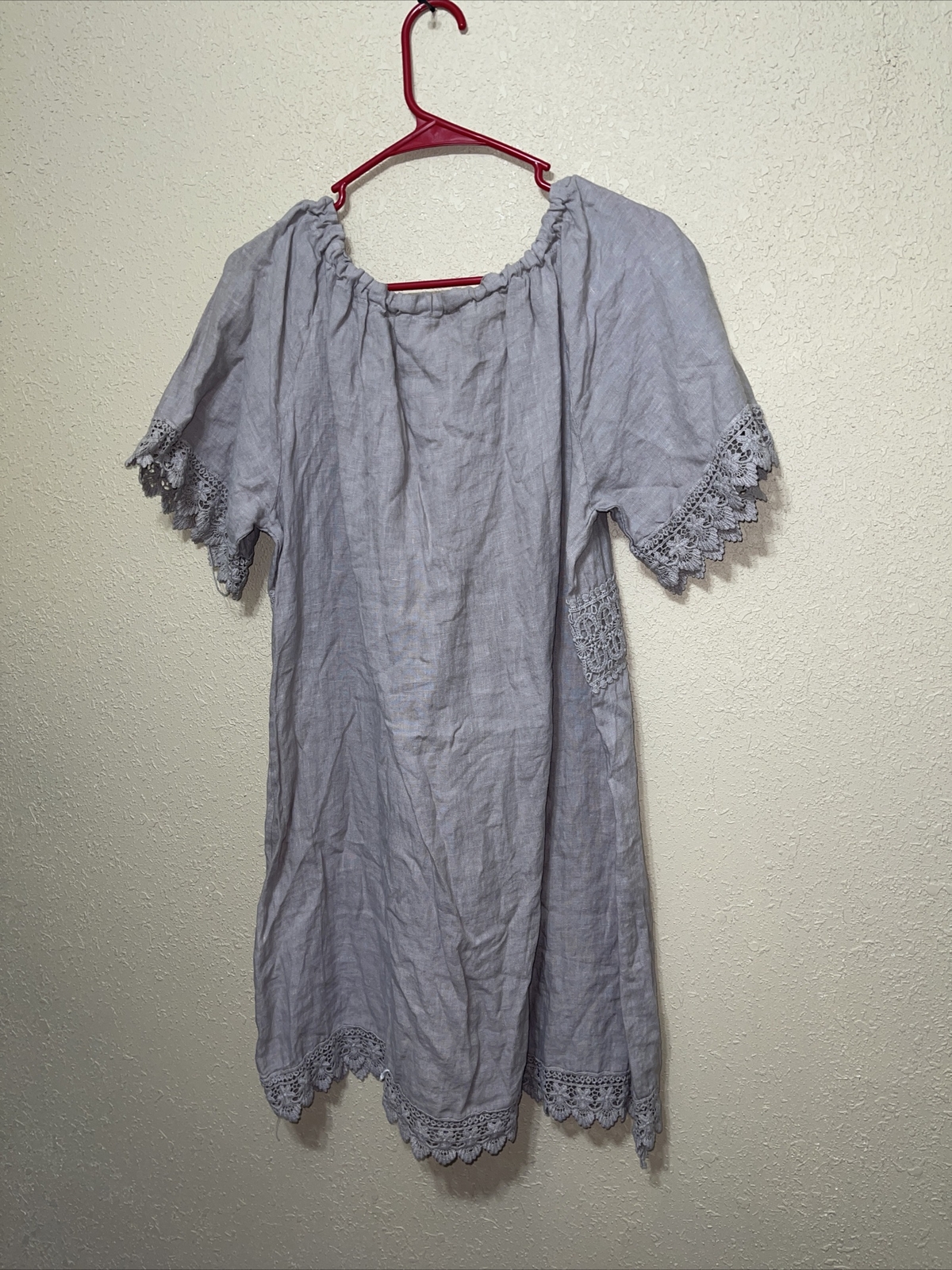 Des Si Belles LINEN Crochet trim DRESS SZ XL NEW