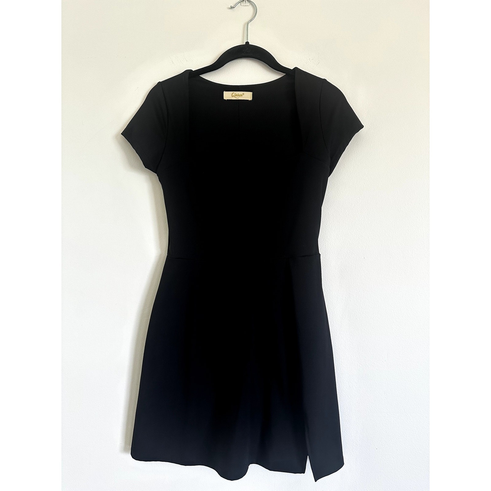 QINSEN Square Neck Tennis Dress Short Sleeve Built-In Shorts Black Women’s S