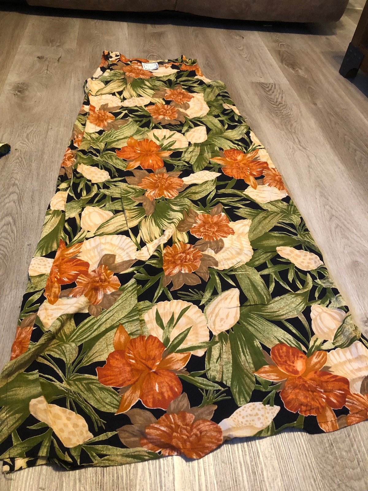 Hawaiian Sleeveless Tank Dress Medium M 100% Rayon Black Green and Brown H394