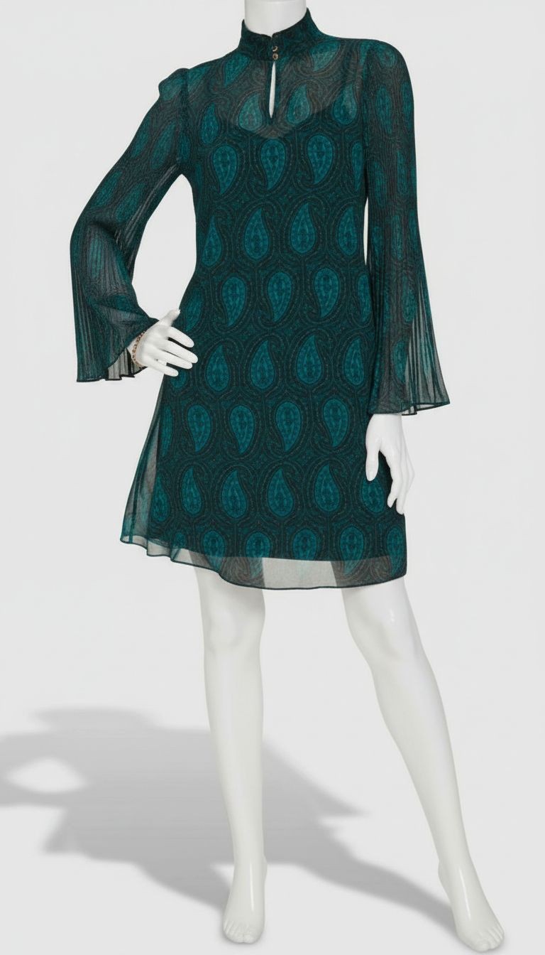 Tommy Hilfiger Women’s Green Ruffled Sheer Keyhole-Neck Dress Size 14