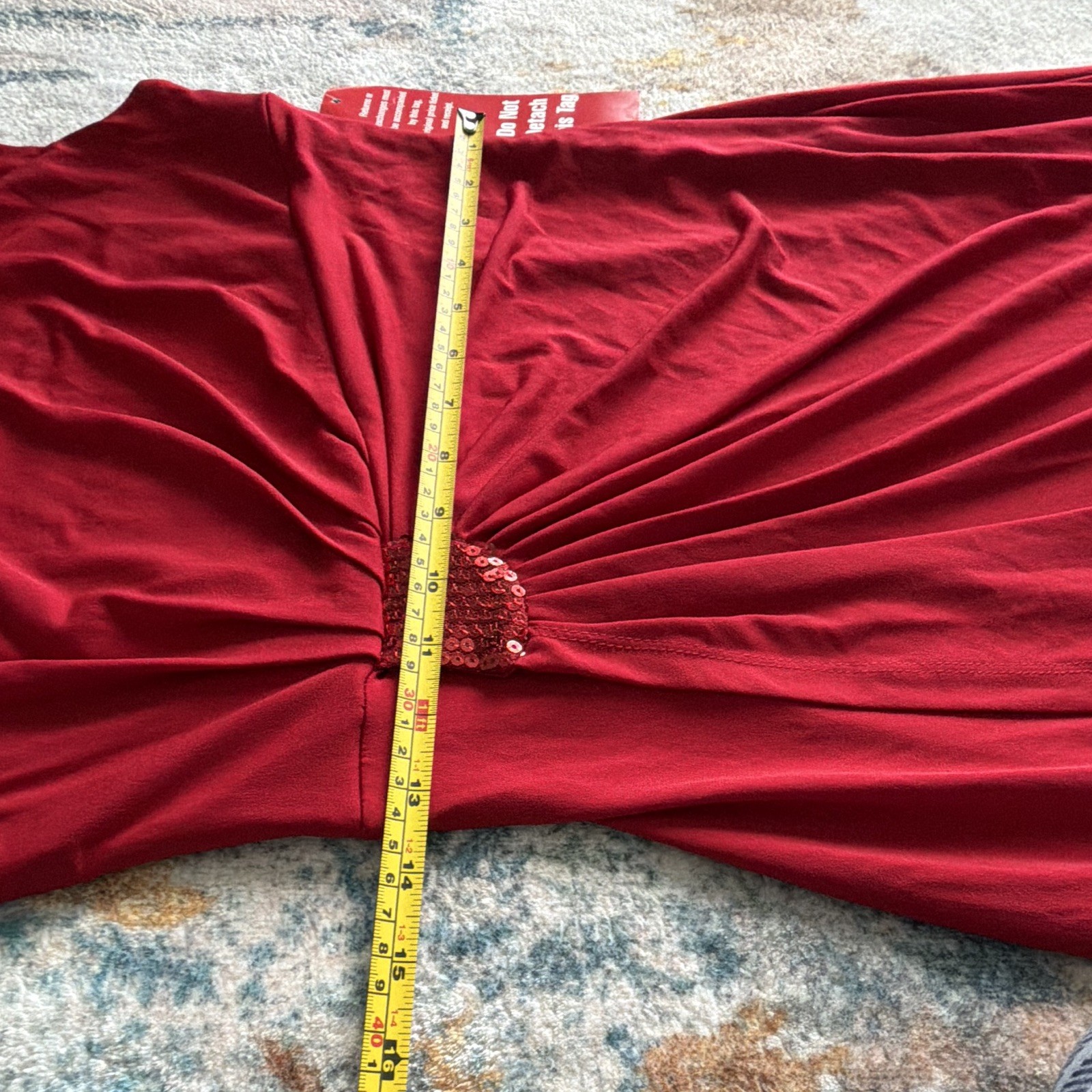 NWT Connected Apparel women’s Red Solid Ruched Sheath Dress Beaded Accent Size 6