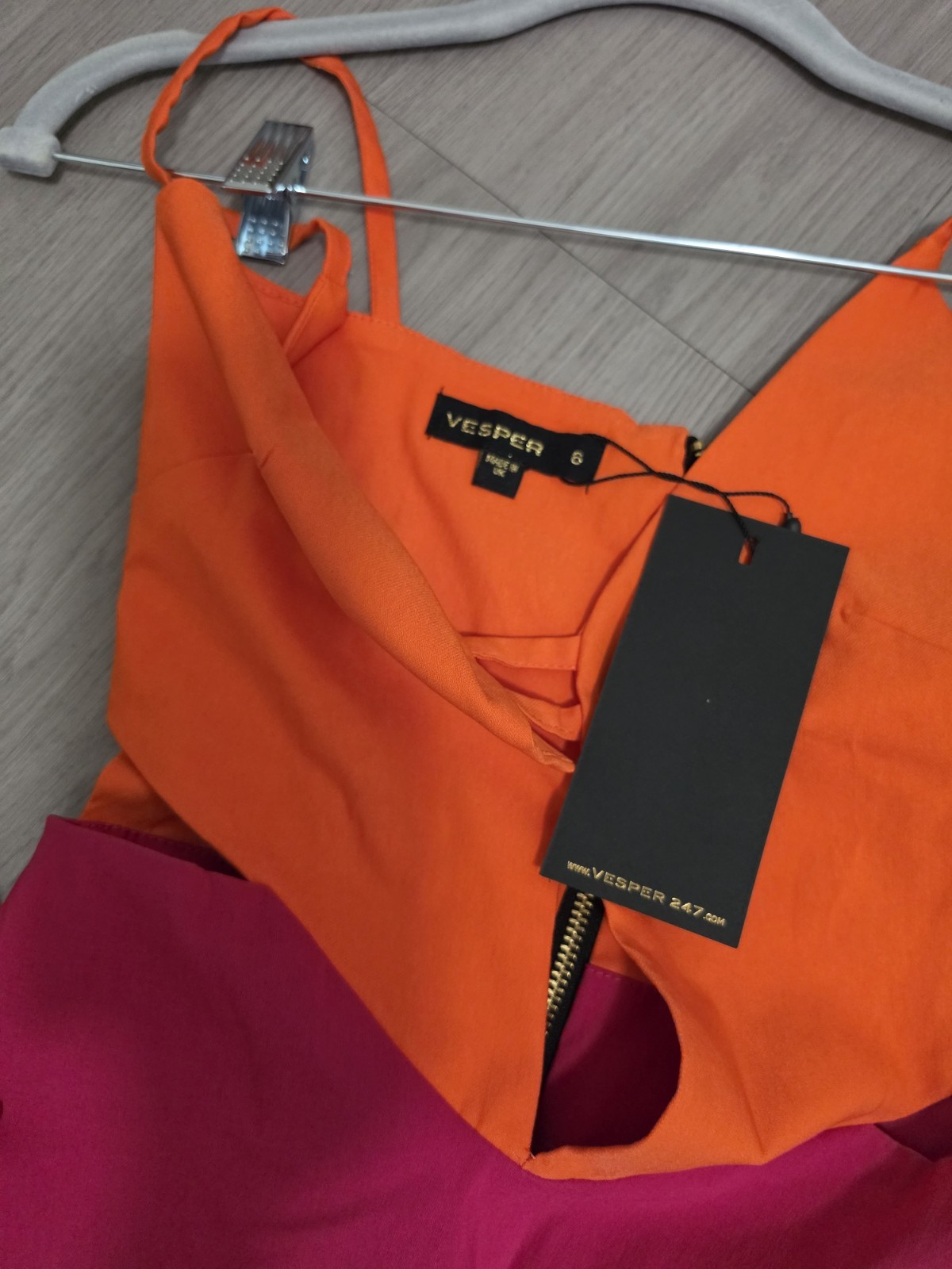Vesper London Colorblock Bodycon Midi Dress Orange Pink Size 6 Women’s