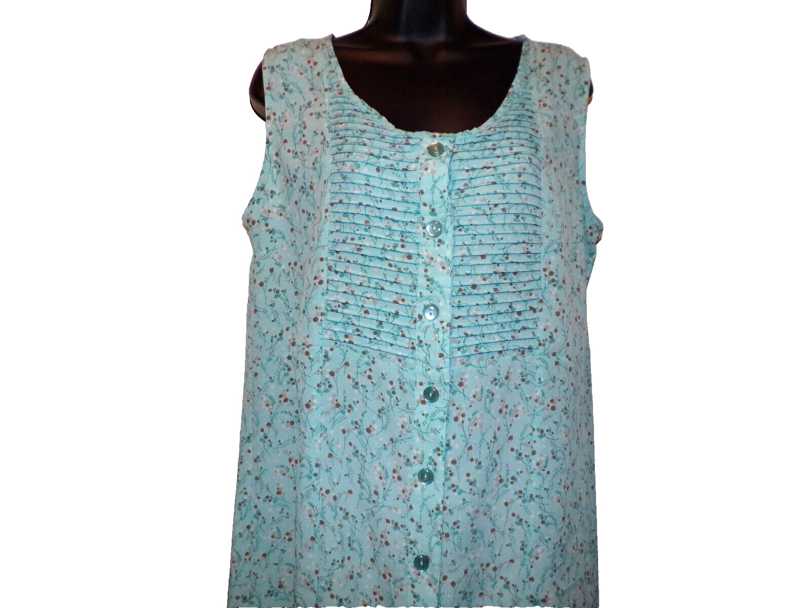 Christopher & Banks pintuck Women water-color light blue button Dress Sz 16 LB2