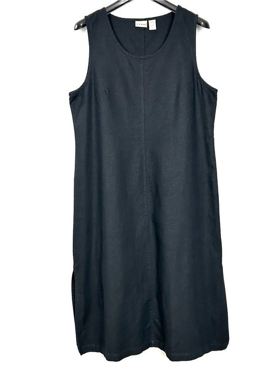 L.L. Bean Linen Blend Jumper Dress Women’s Size 18 Petite Sleeveless Midi Black