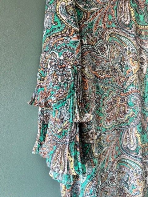 EST. 1946 Brown Teal Paisley Tiered 3/4 Sleeve Shift Dress NWT Boho L Feminine