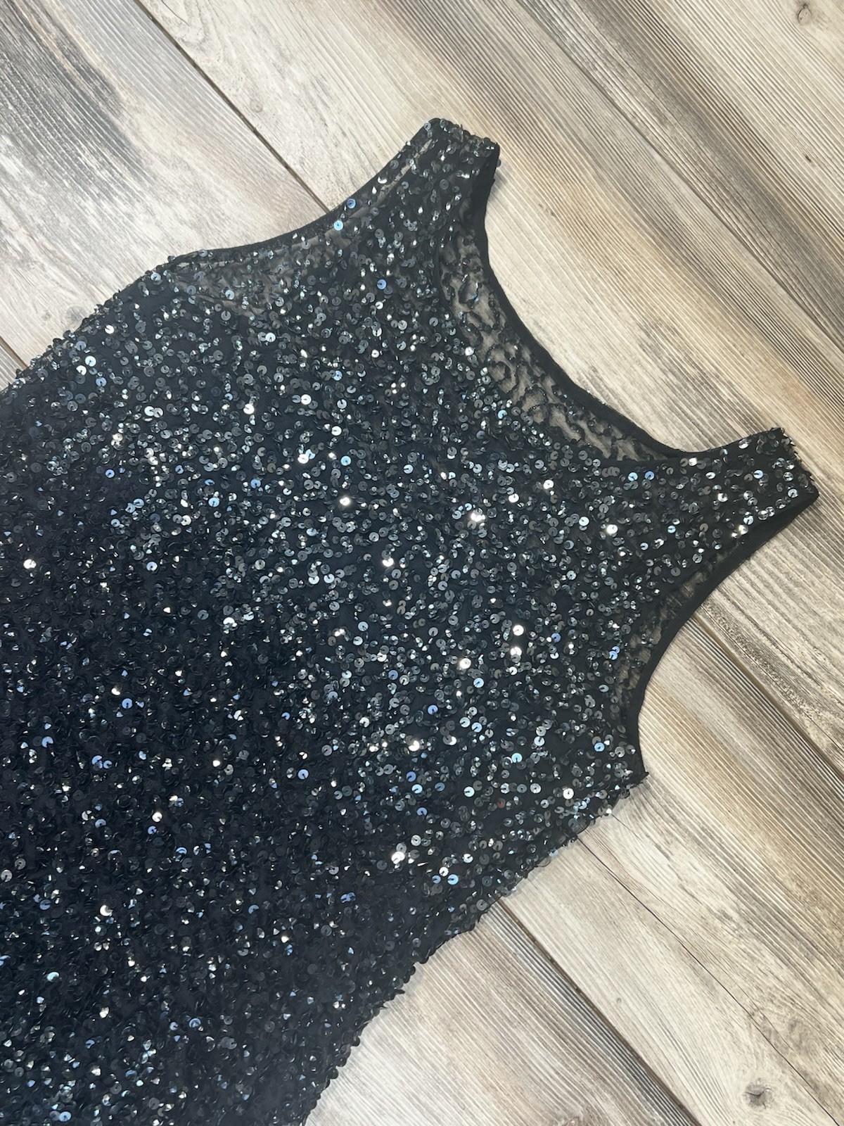 Adrianna Papell Sequin Overlay Spaghetti Strap Lining Sleeveless Dress Size 6