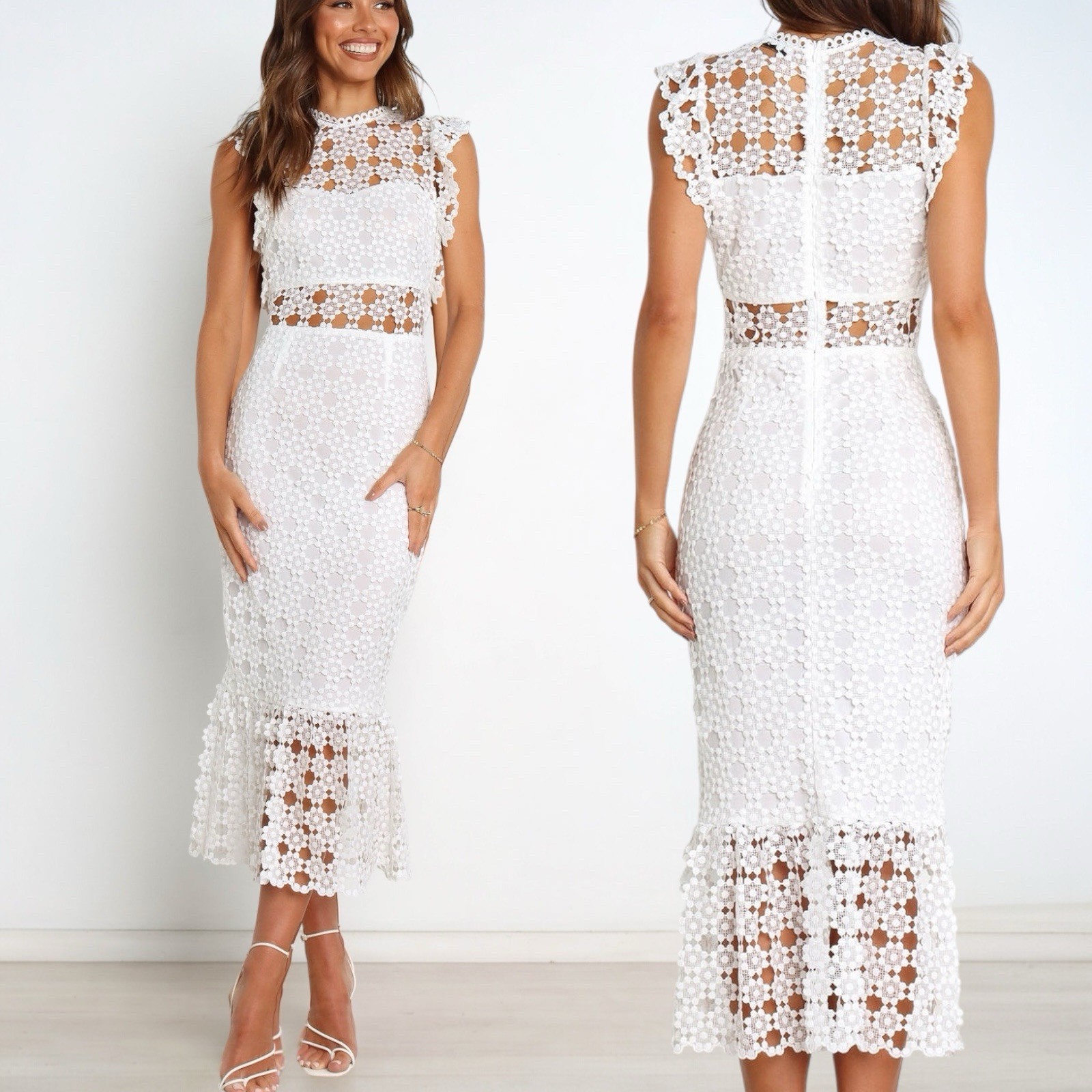 Petal & Pup Lauren White Lace Midi Dress SZ 6 Floral Eyelet Cutout BEST SELLER