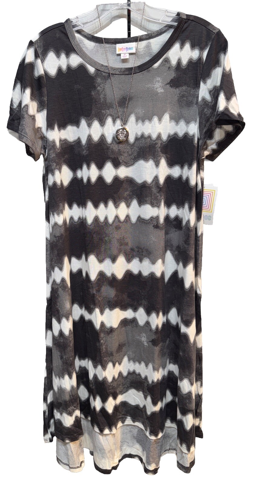 NWT LuLaRoe 2XL Black Gray & White Tie Dye Carly Swing Dress