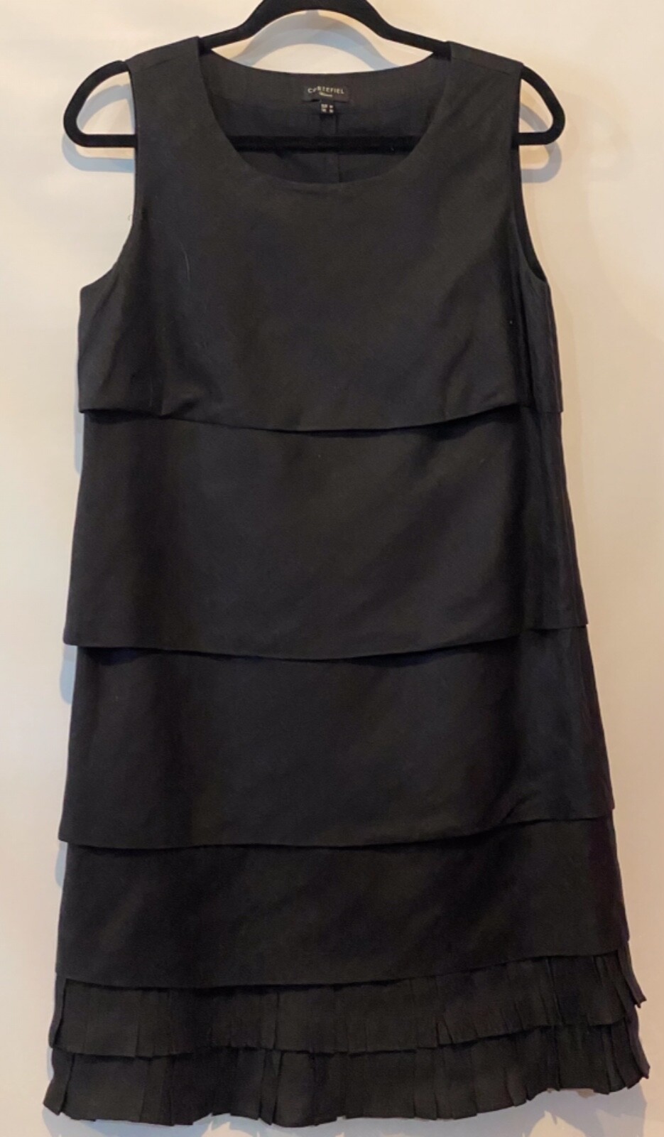 Cortefiel US S Black Linen Layered Lined Sleeveless Short Dress UK M EUR M