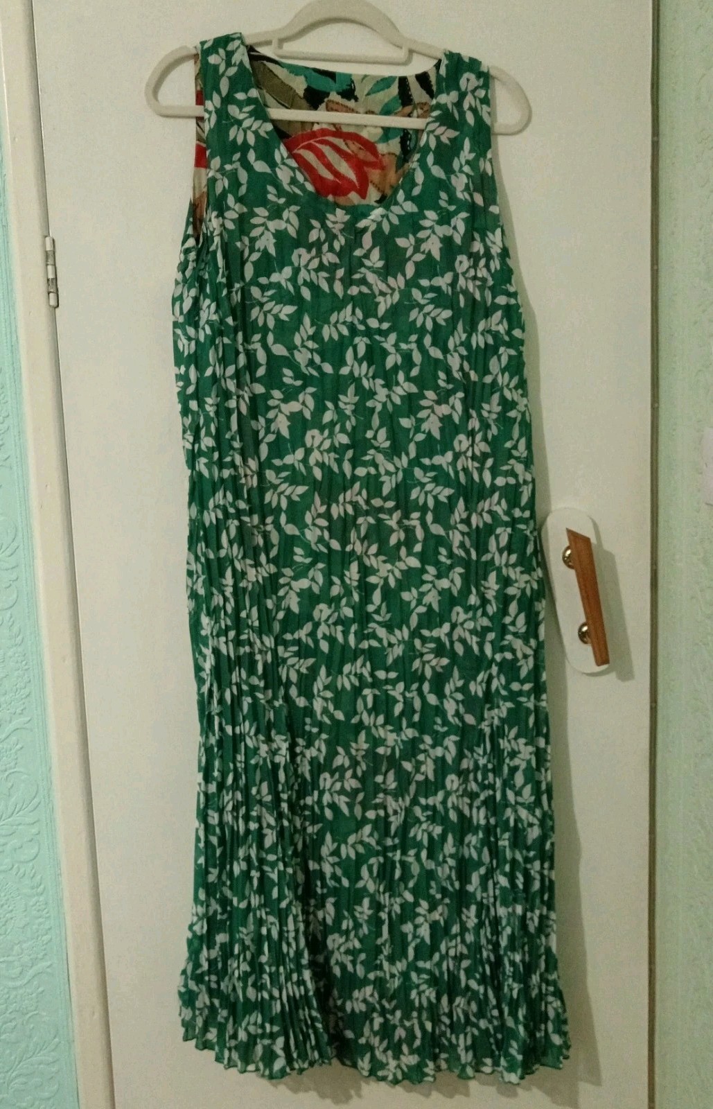 JD Williams Reversible Maxi Dress Size 14 Green Tropical Print Sleeveless 2 in 1