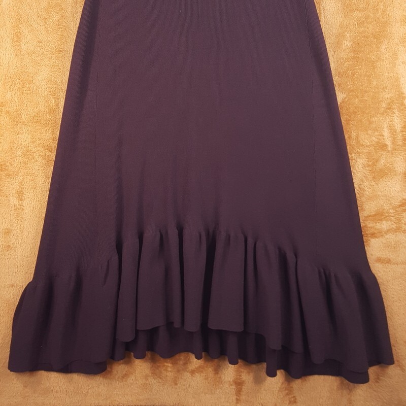 A.L.C Dress Womens Large Burgundy Pullover Midi Ribbed Asymmetric Ruffle RAVENEL