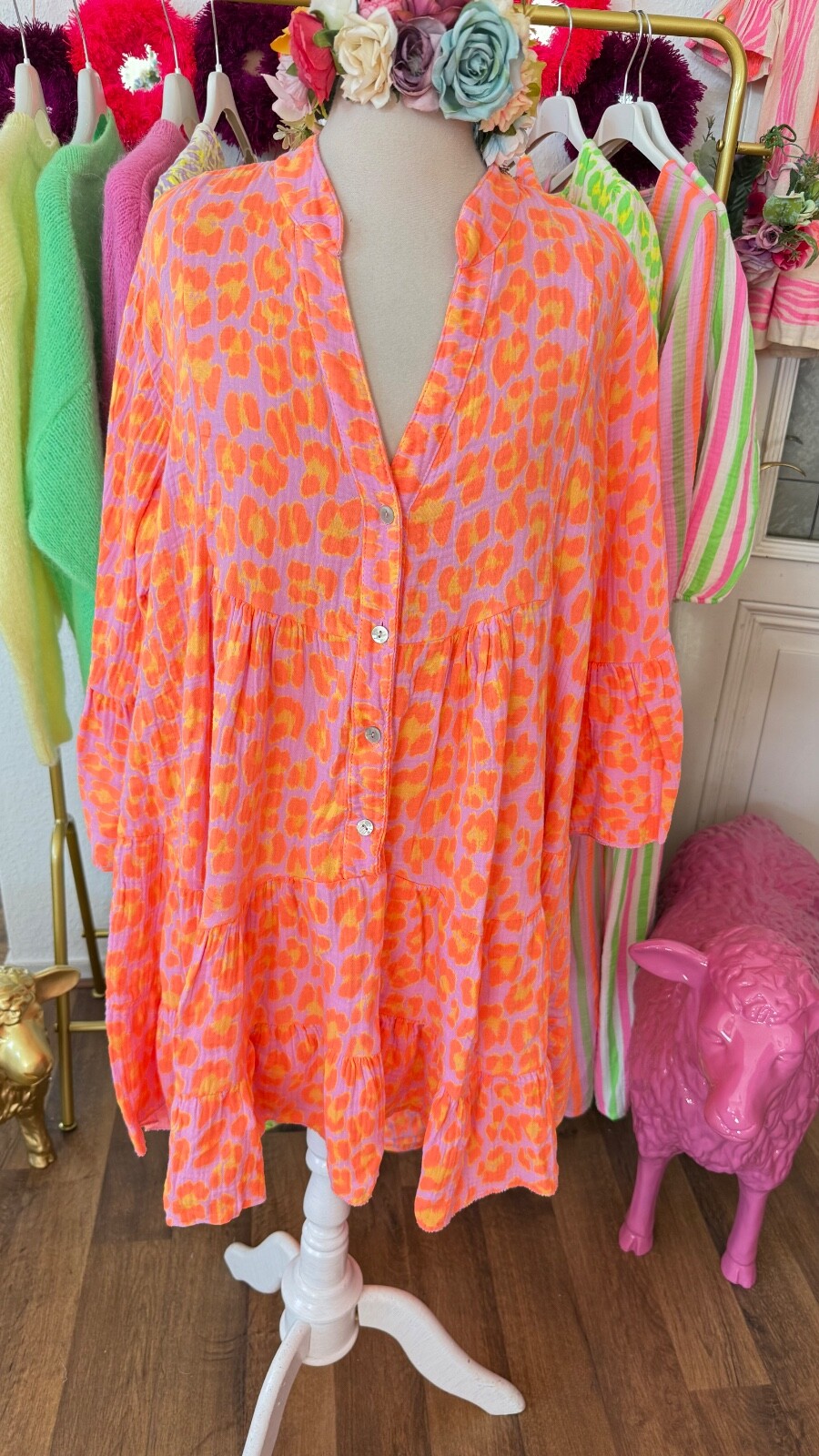 Muslin dress smock blouse onesize 38 40 42 Leo orange lilac yellow