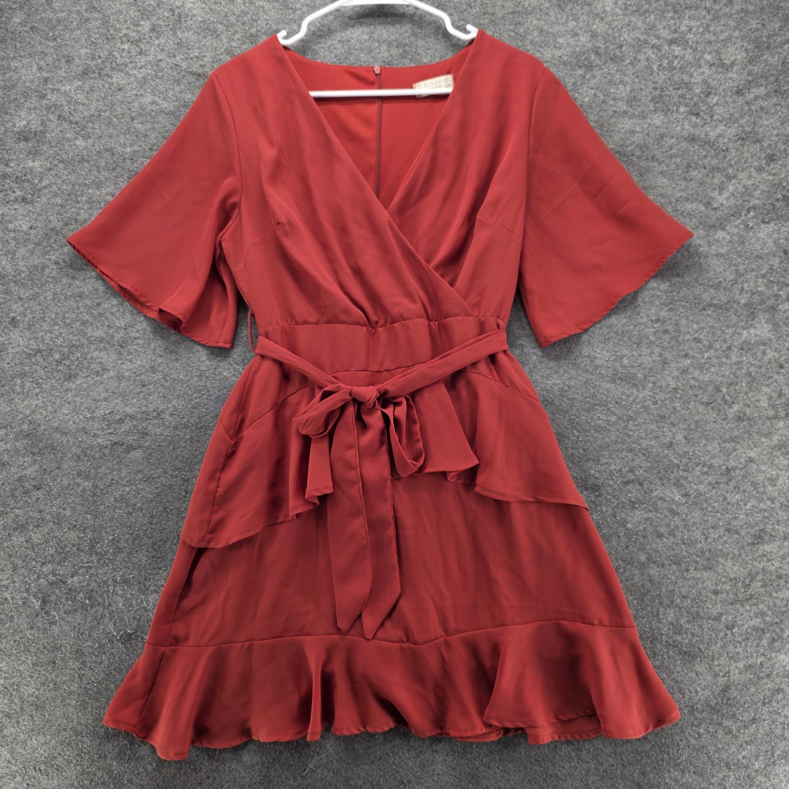 Altar’d State Dress Womens M Red Wrap Dress Fit & Flare Short V-Neck Belted