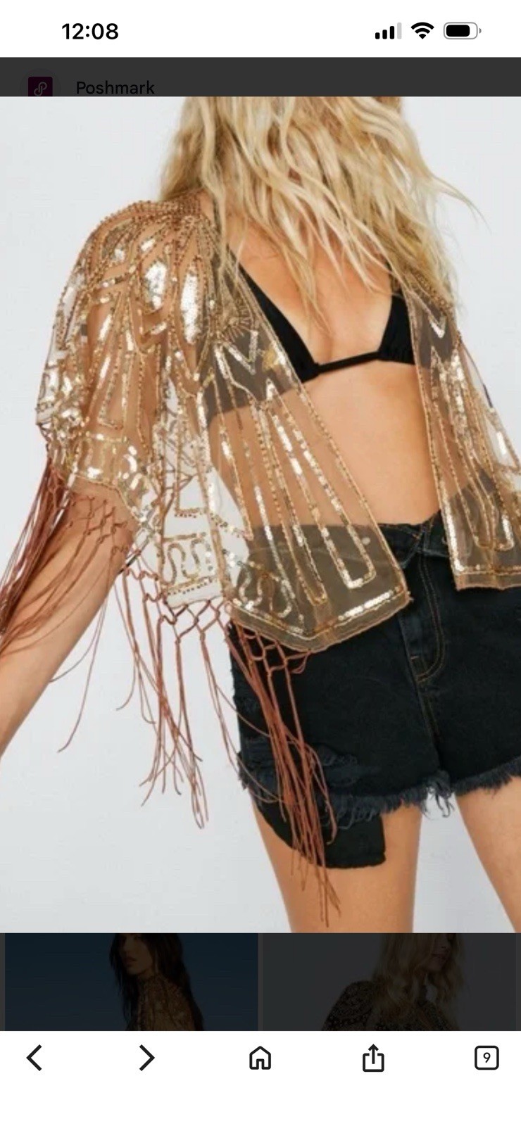 Women’s Nasty Gal Sequin Embellished Fringe Cape Rose Gold One Size