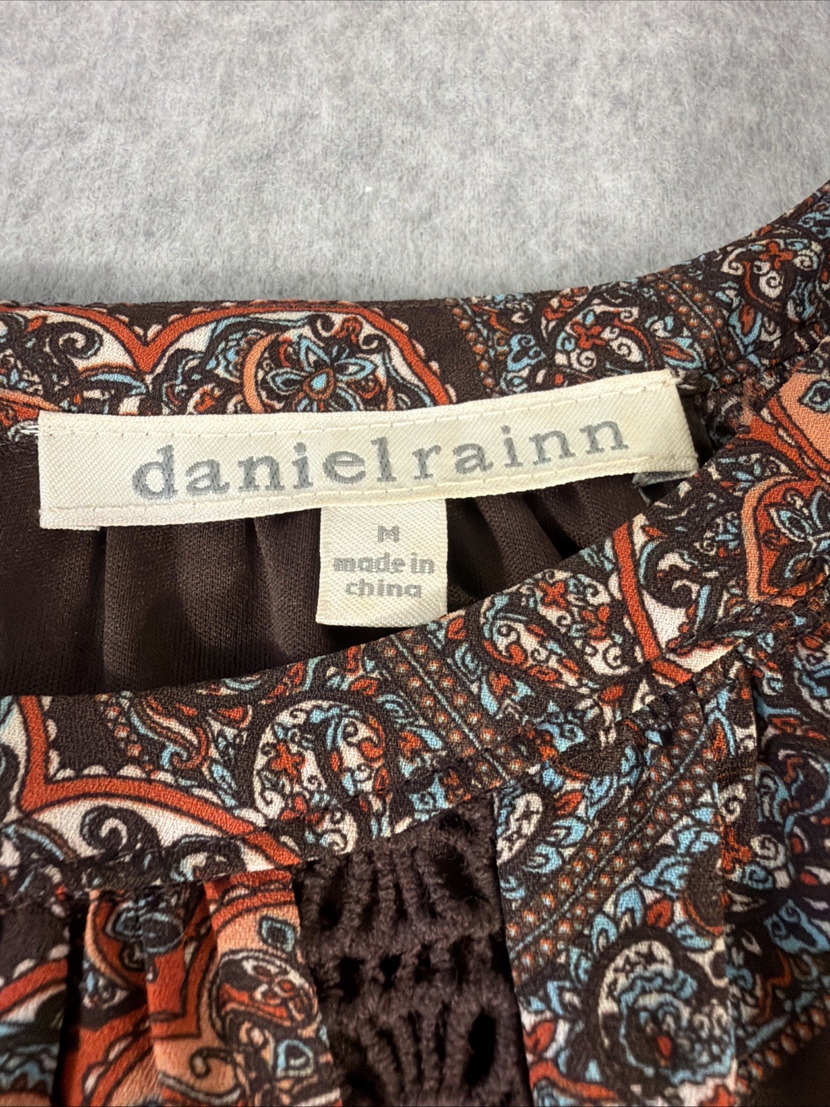DANIEL RAINN Boho Chic Long Sleeve Shift Drop-Waist Dress Size M Floral Brown