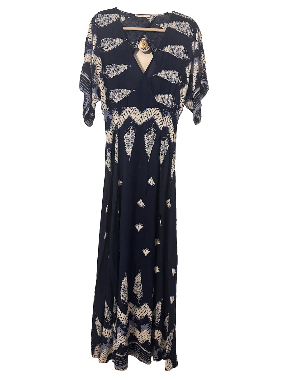 Pookie & Sebastian Double Slit Maxi Dress XS/S Navy Tie Dye Boho Beach Resort