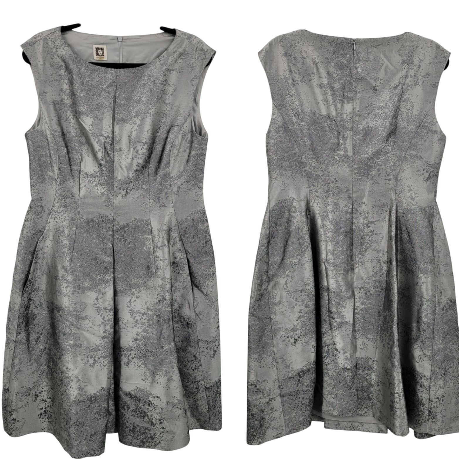 Vtg 80s Metallic Silver Textured Party HOCO Dress Sz 14 Pockets Holiday Cocktail