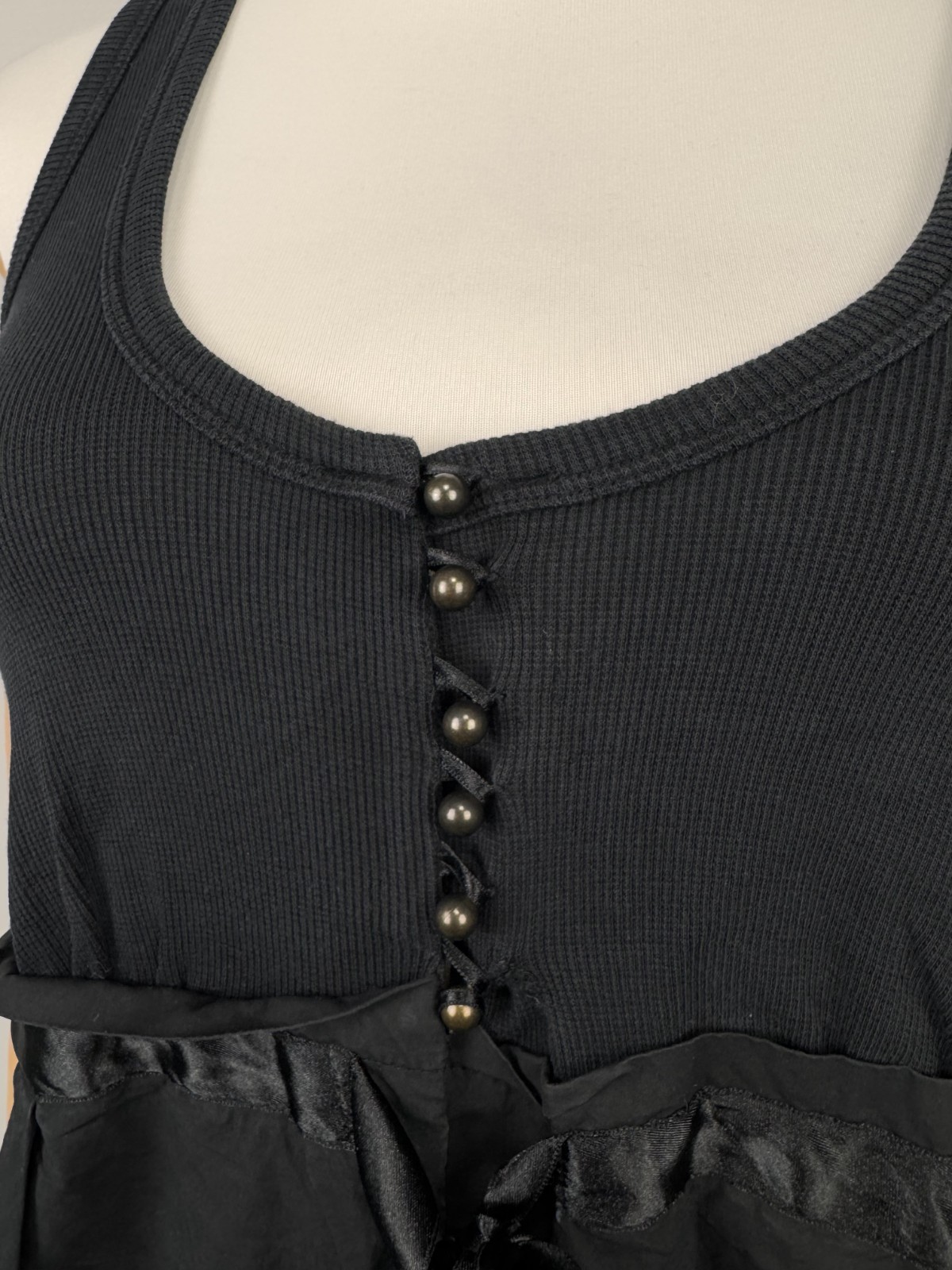 Cop Copine Black Sleeveless Round Neck Buttons Belted Vintage Dress Sz 40