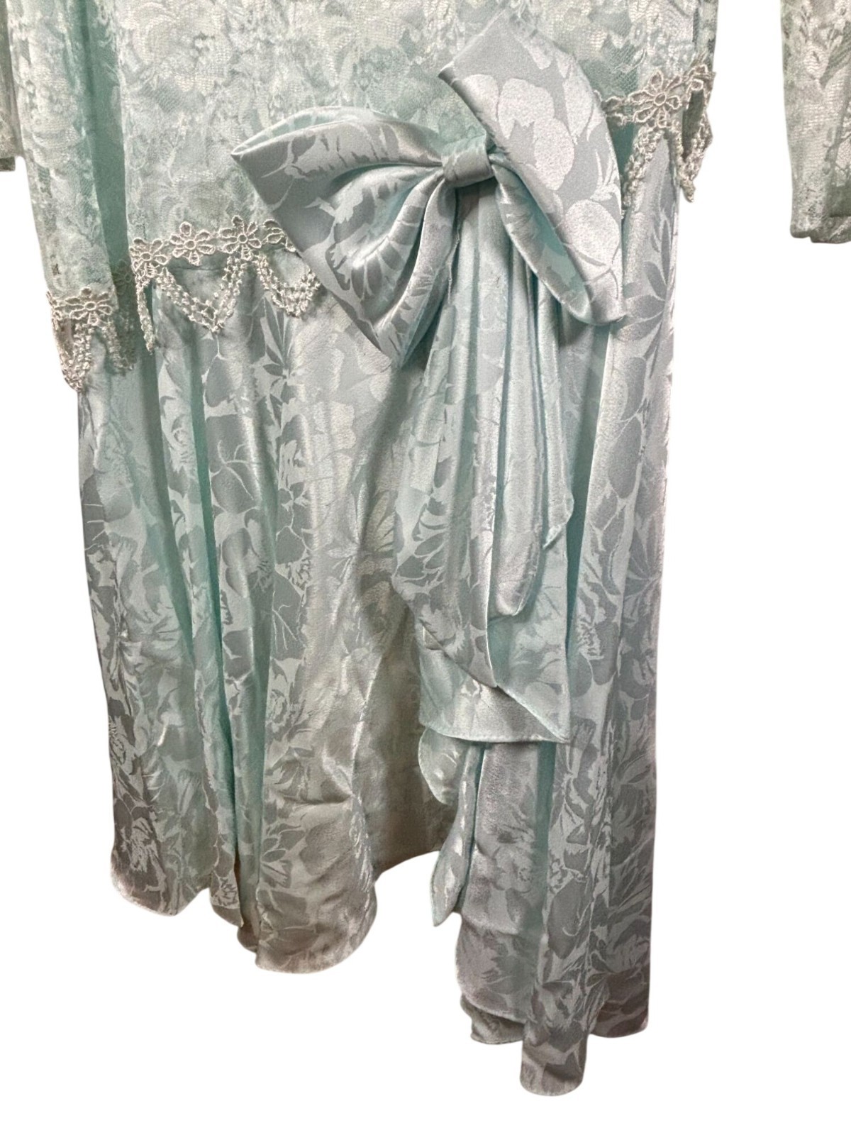 After Dark Dress Mint Green Lace Bow Beaded Size 5/6 USA Made Coquette Glam
