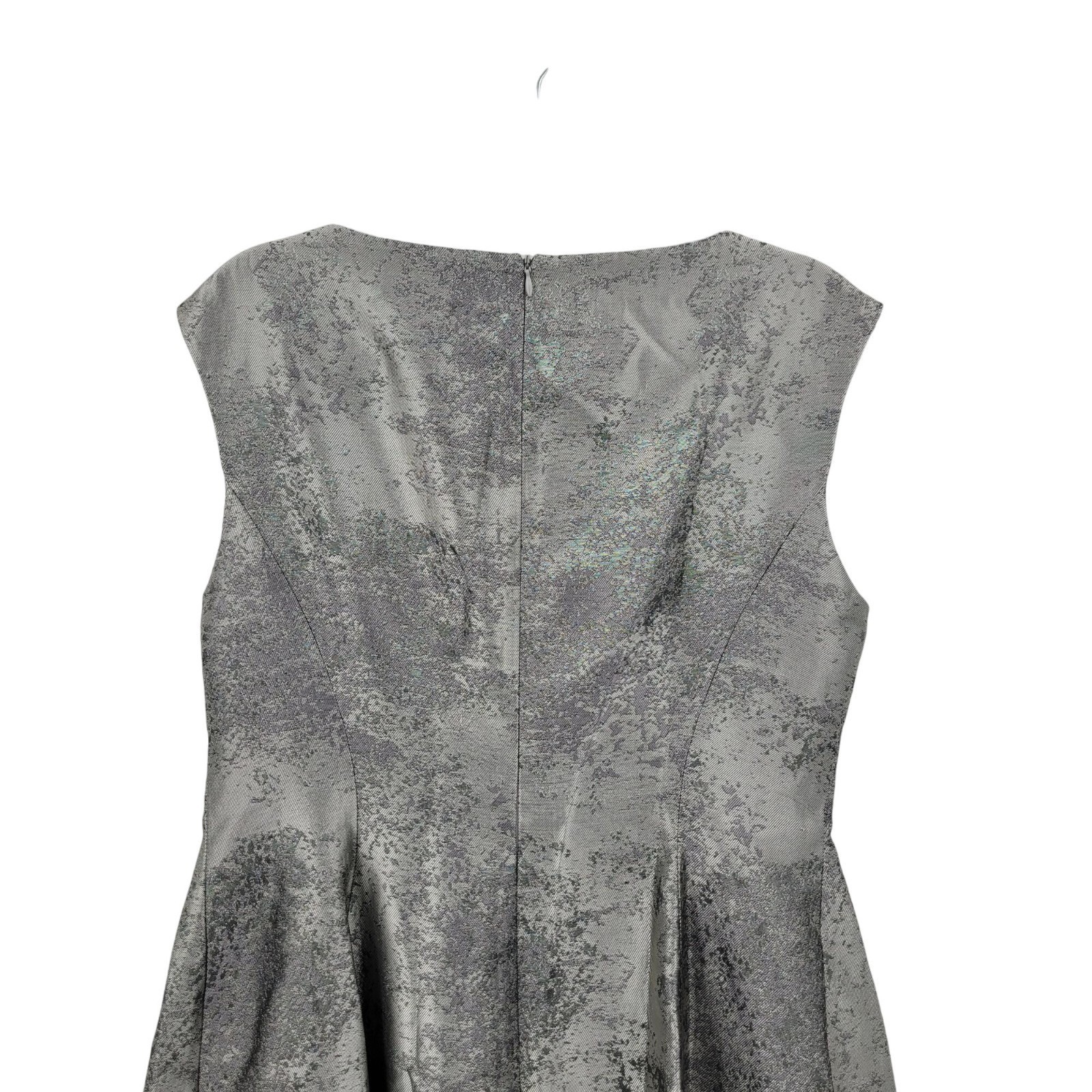 Vtg 80s Metallic Silver Textured Party HOCO Dress Sz 14 Pockets Holiday Cocktail