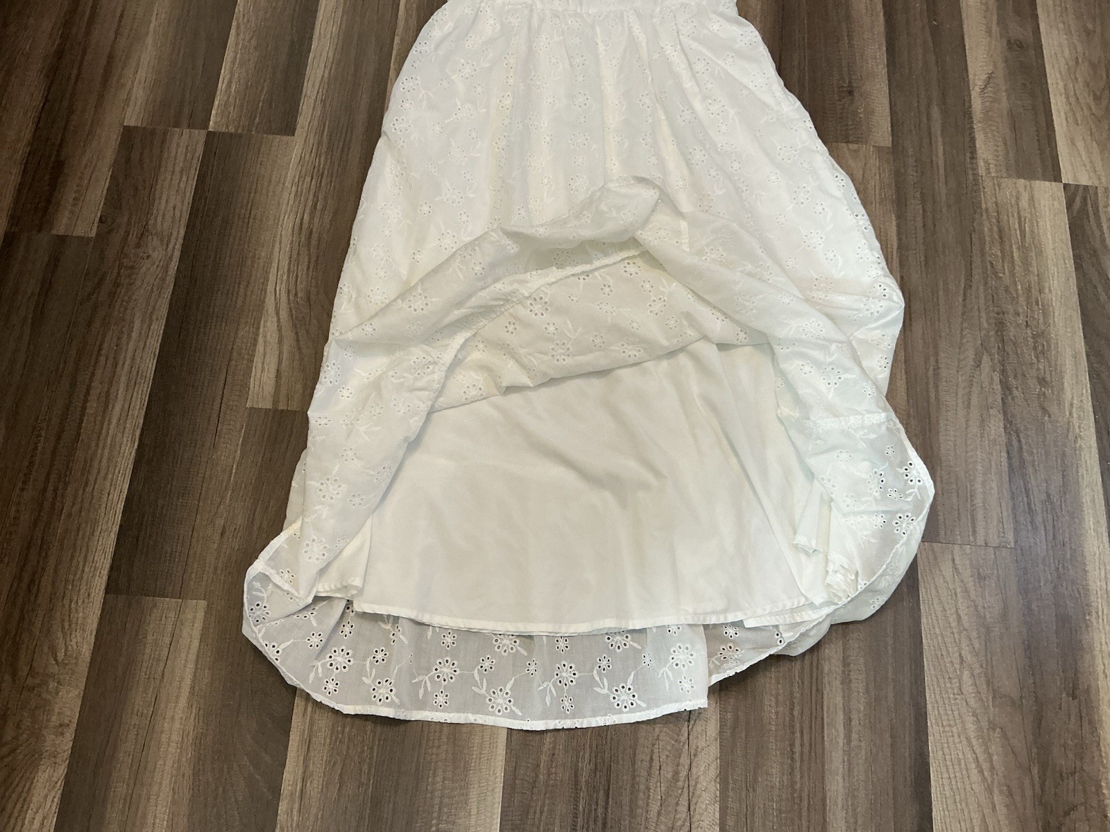 White Eyelet Ruffle Midi Sundress Tie Strap Corset M6 Coquette Boho Cottagecore