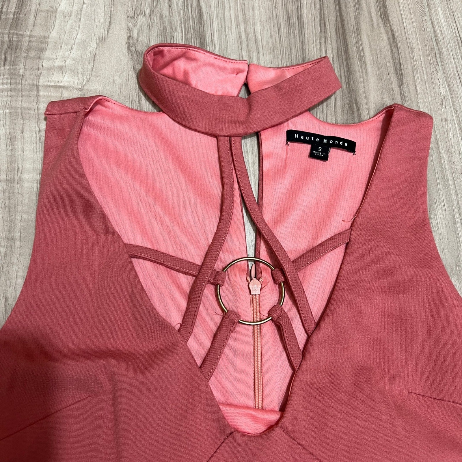 Haute Monde Womens Small Pink Cutout O-Ring Bodycon Mini Dress Choker Neck