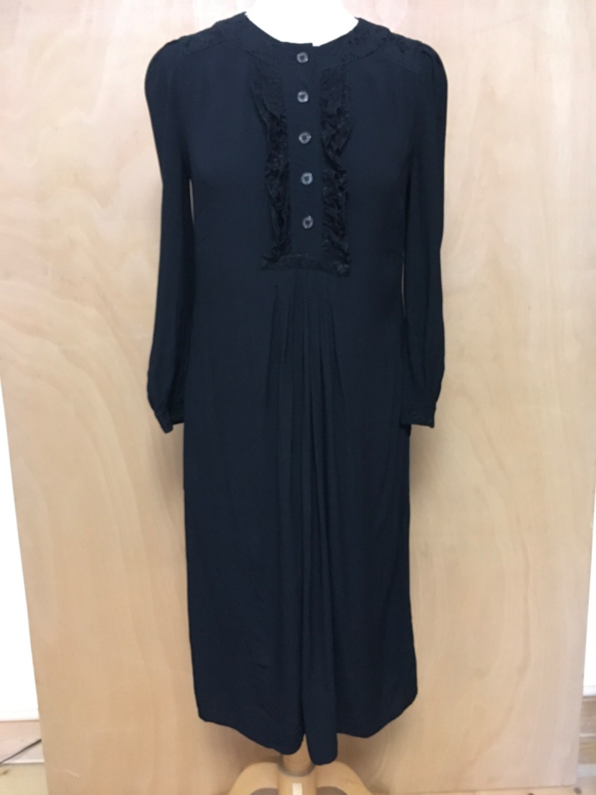 Ghost black viscose crepe dress knee length 3/4 sleeve 10