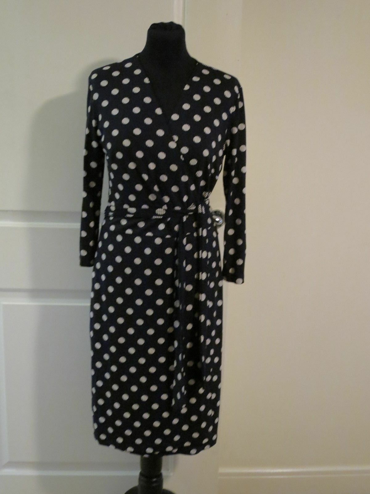 Ladies HOBBS wrap around sexy dress navy dotty UK 10 95% viscose 5% elastane