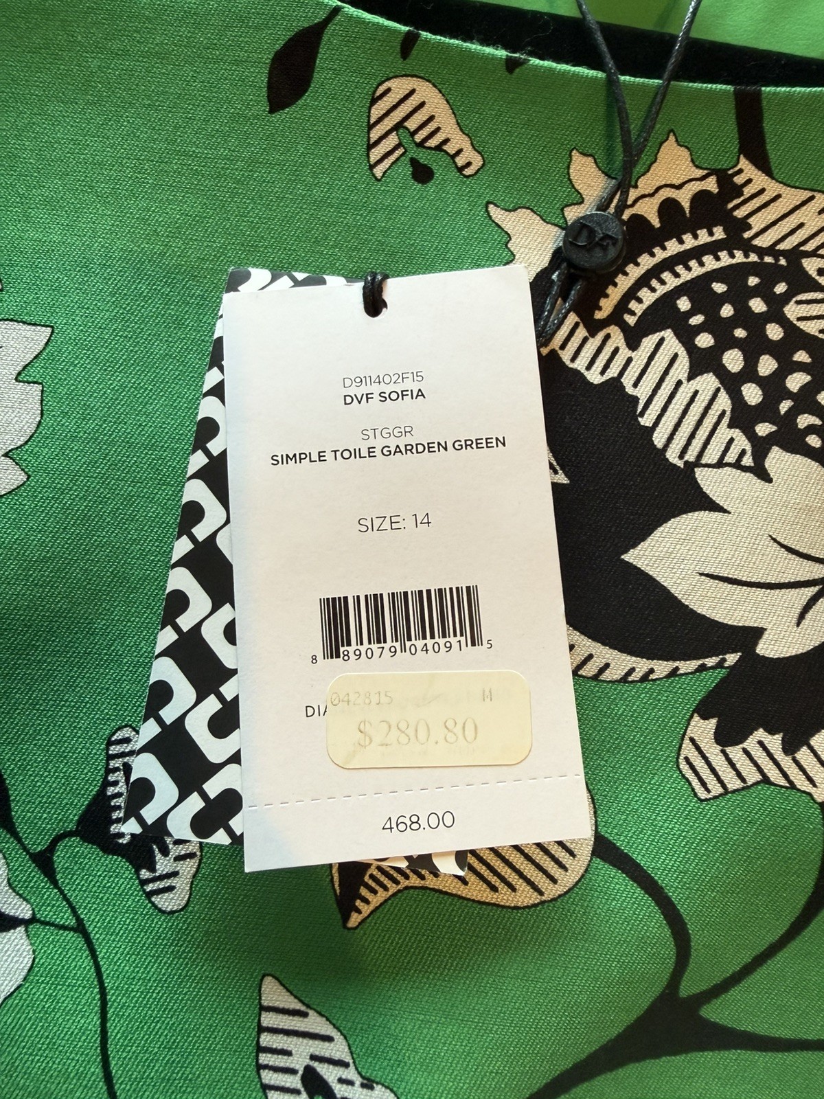 Diane Von Furstenberg DVF Sofia Dress ~ Sz 14~ Green Floral Silk Wool Print
