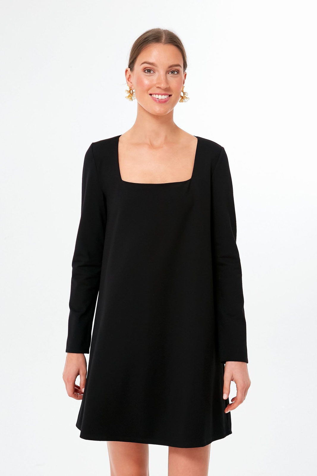 Tuckernuck Black Long Sleeve Middleton Dress sz S Mini Shift A-Line Square Neck